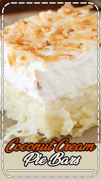 Coconut Cream Pie Bars Recipe ~ they are HEAVENLY... creamy coconut, a cloud of whipped cream, and a buttery shortbread crust