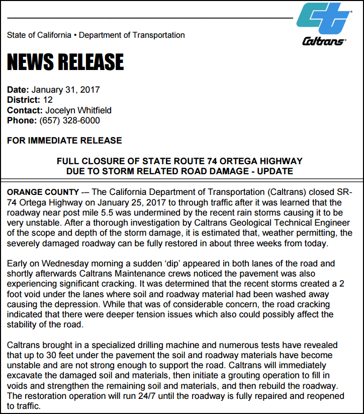 Wildomar Rap • Ortega Highway Closure UPDATE