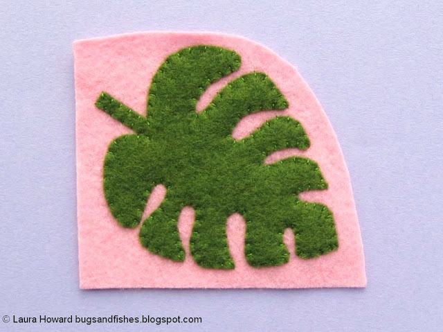 Felt Monstera Leaf Brooch Tutorial: sew the leaf in position