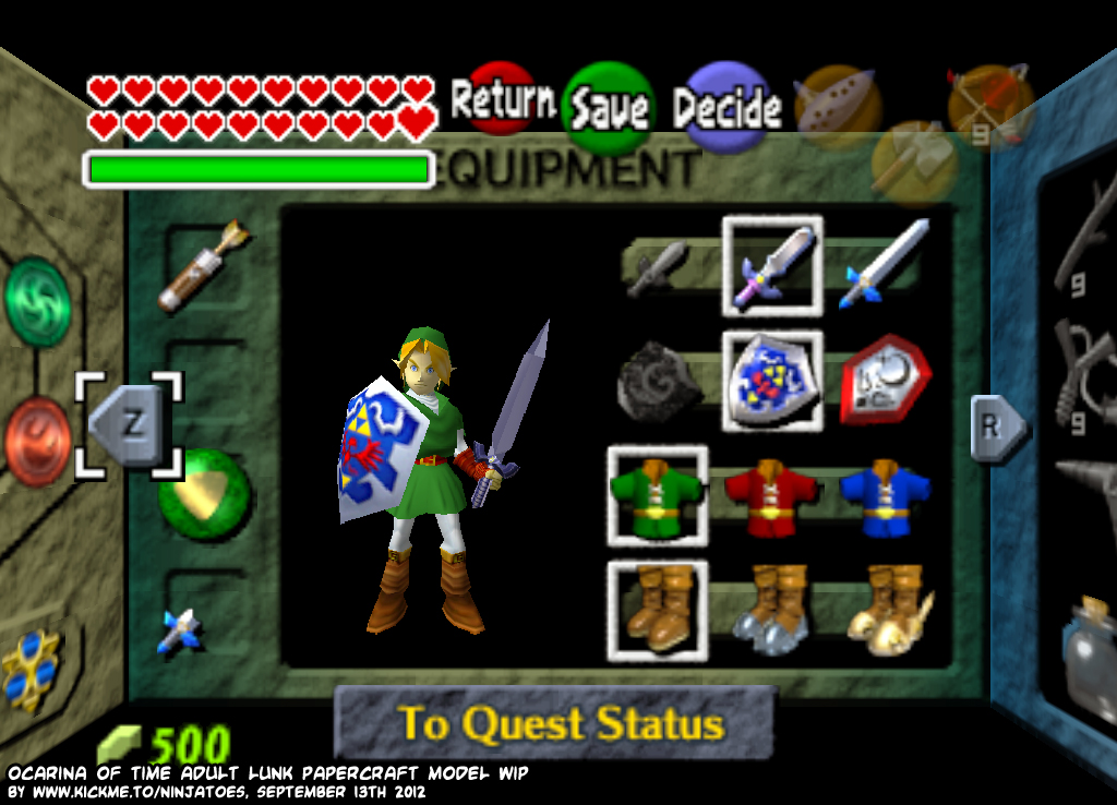 Ninjatoes' papercraft weblog: Papercraft Legend of Zelda: The Ocarina of  Time Menu Link WIP 4!
