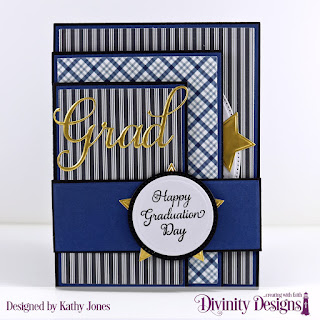 Stamp Set:  Dream Big Paper Collection:  Menswear Material Custom Dies:  Four Panel Card with Layers, Sparkling Stars, Grad, Circles, Pierced Circles, Belly Band, Pennant Flags, Large Numbers, Pierced Ovals 