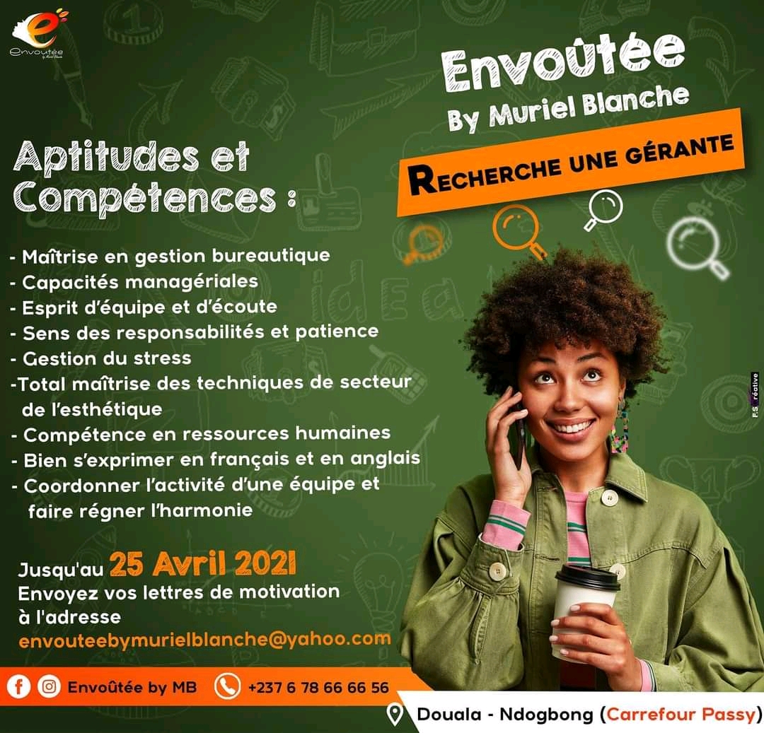 Offre d'emploi au poste de gérante  Cameroon Desk  Offres d'emplois