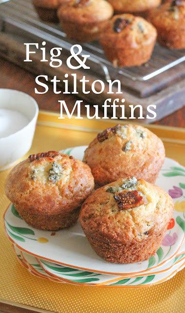 Food Lust People Love: Not quite savory and not quite sweet, these fig and Stilton muffins are the perfect marriage of fruit and cheese in a fluffy quick bread. Serve for breakfast, tea time or as an accompaniment to a light lunch. If you don’t have access to Stilton, substitute your favorite strong flavored blue cheese that crumbles well. The sweet sticky figs are the perfect complement to a strong blue cheese.