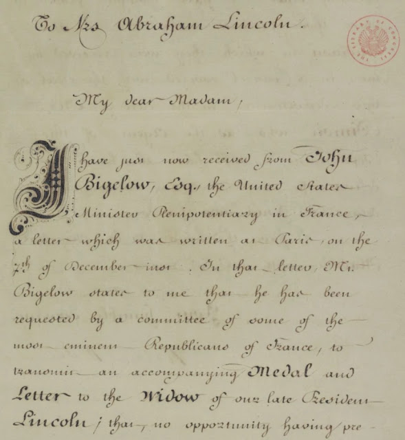 Letter from William Seward to Mary Todd Lincoln regarding a honor from the French Government