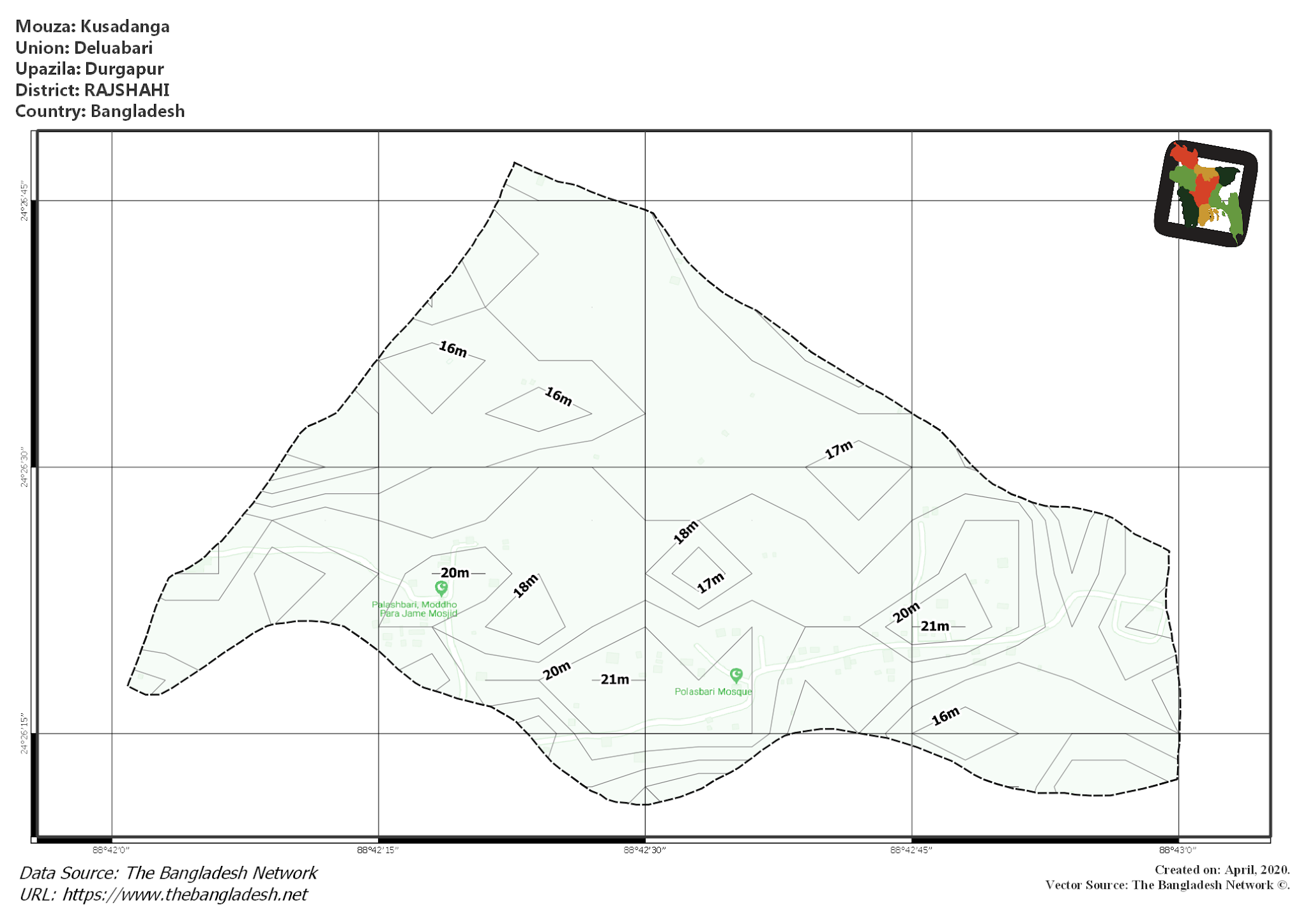 Map of Kusadanga Mouza of Durgapur Upazila, RAJSHAHI, Bangladesh.