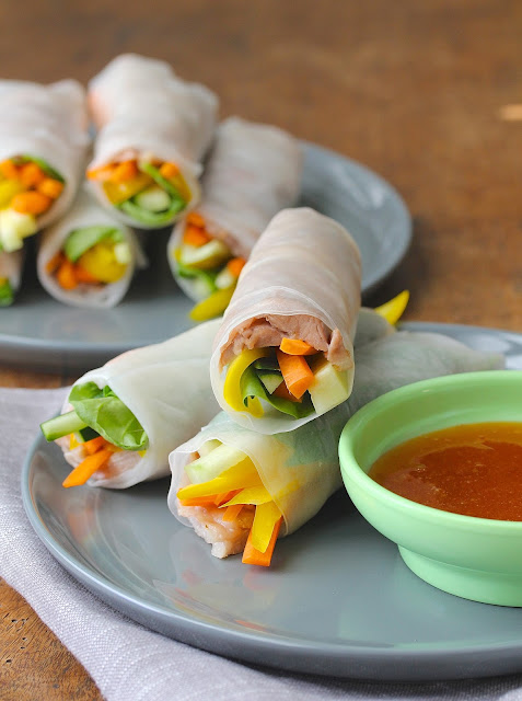 Slow cooker Pork Spring Rolls with Spicy Plum Dipping Sauce
