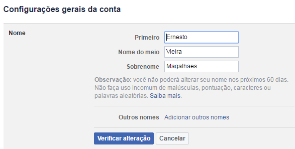 digitar nome no facebook