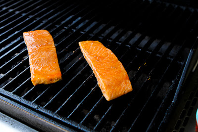 Grilled Salmon with a glaze of sugar-free maple syrup, Sriracha, and lime juice.  [found on KalynsKitchen.com]