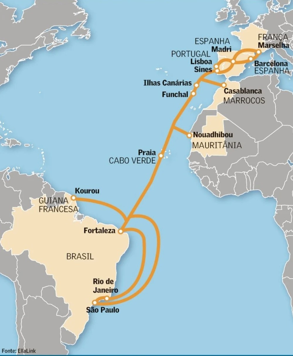 Cabo submarino de fibra óptica que liga Brasil à Europa começa a operar em junho Cabo submarino de fibra óptica que liga Brasil à Europa começa a operar em junho
