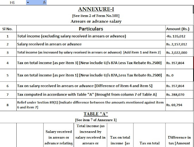 Income Tax Arrears Relief Calculator U/s 89(1)