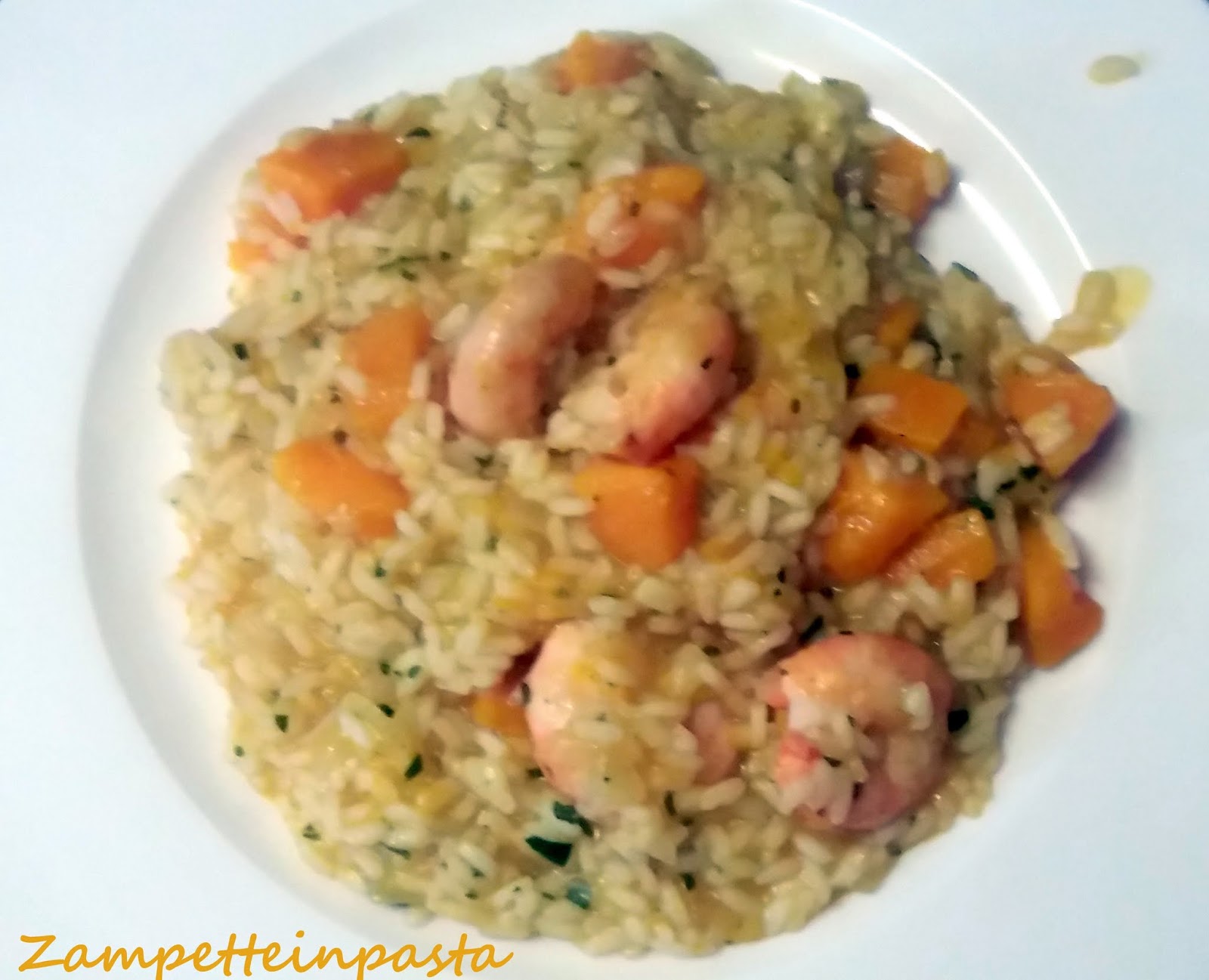 RISOTTO DI ZUCCA E GAMBERETTI ZAMPETTE IN PASTA