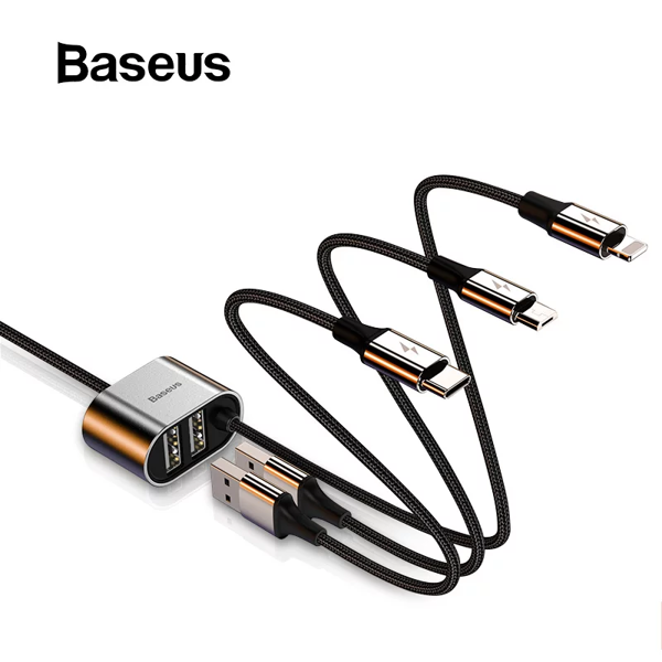 Cáp sạc Lightning tích hợp cổng chia USB 2 port Baseus Special Data Cable LV720 for Backseat (USB to iP+Dual USB, Cấp nguồn mở rộng cho ghế sau trên ô tô)