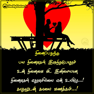 நினைப்பதற்கு பல நினைவுகள் இருந்தபோதும் உன் நினைவை விட இனிமையான நினைவுகள் எதுவுமில்லை என் உயிரே. காதலுடன் காலை வணக்கம்...!