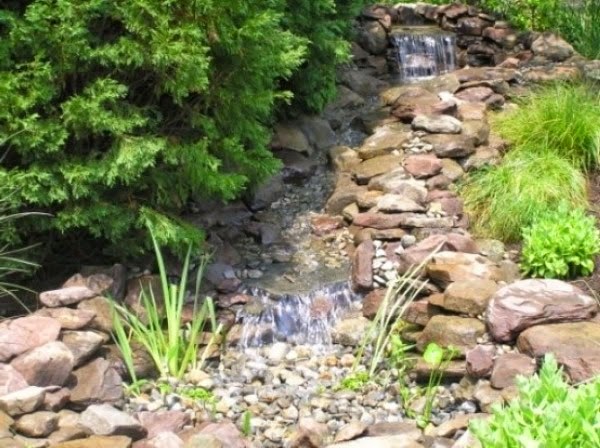 A relaxing garden and backyard waterfalls