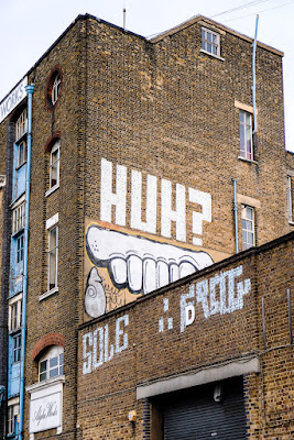 Huh?, street art, graffiti, East London, social commentary