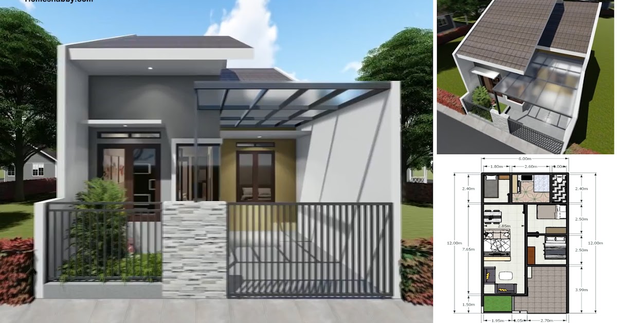Desain dan Denah Rumah Minimalis Ukuran 6 x 12 M 3 Kamar 