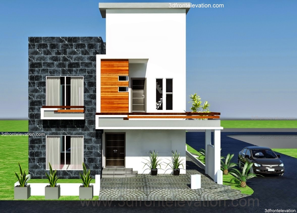 3D Front Elevation com 10 Marla  modern  architecture 