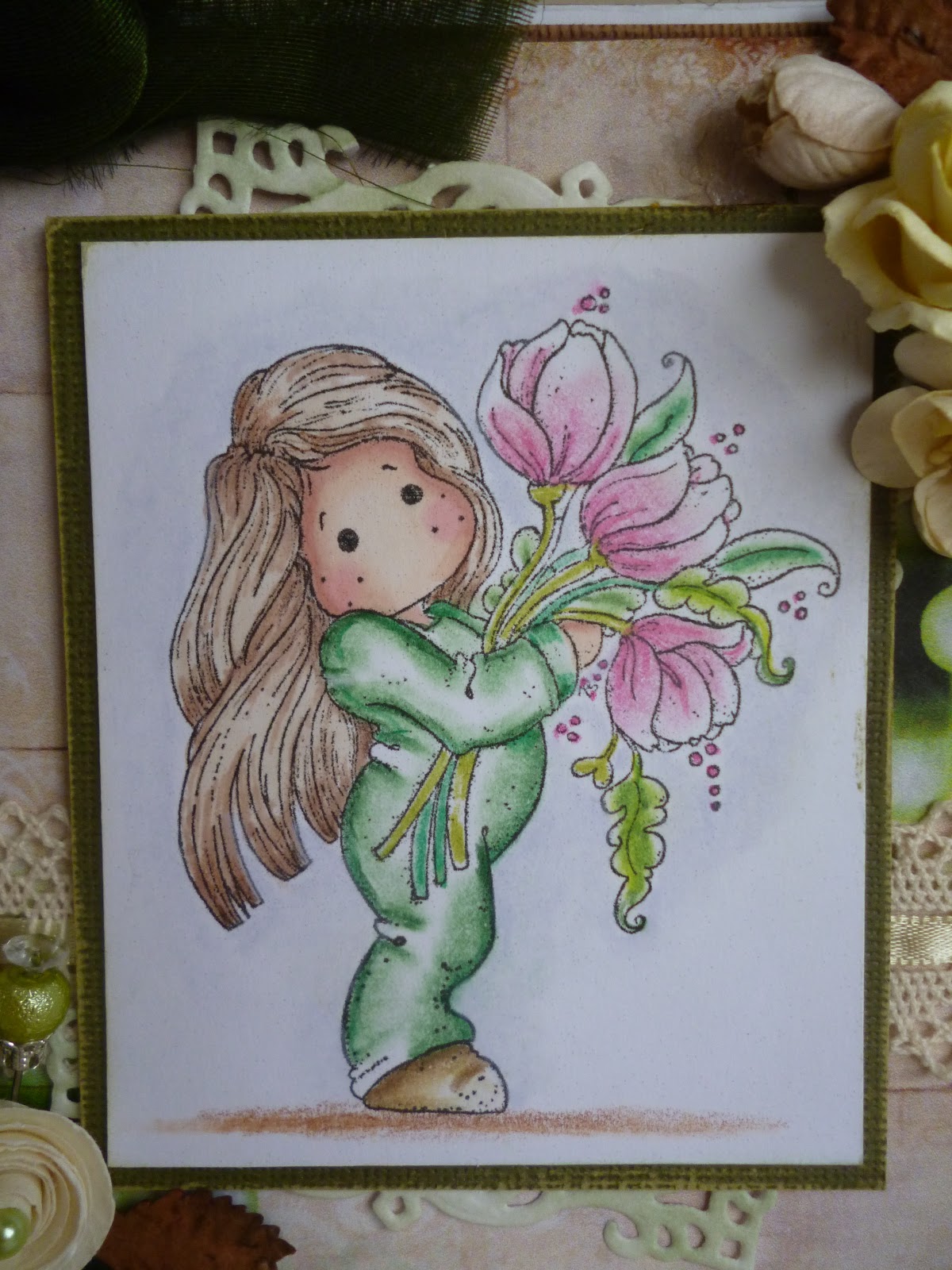 Jay's Crafty Corner: Distressed Magnolia Tilda With Big Tulips Easel Card