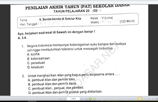 Soal Ehb Kelas 5 Sd Tema 9