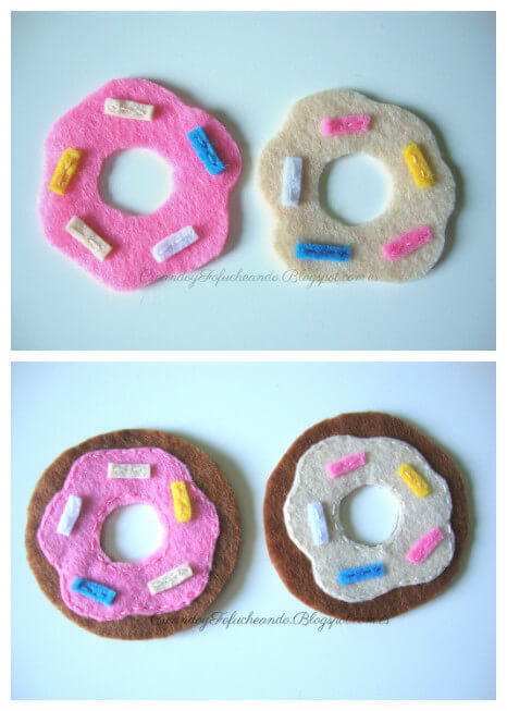 paso a paso cosemos los mini donuts de fieltro