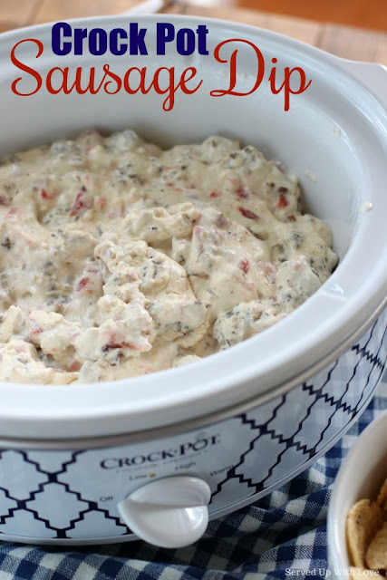 Creamy sausage and cream cheese dip in a crock pot