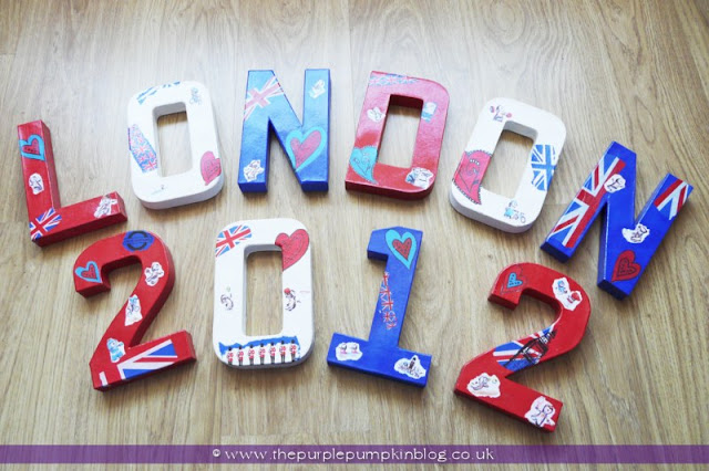 London 2012 Decoupage Letters for an #Olympics Party at The Purple Pumpkin Blog