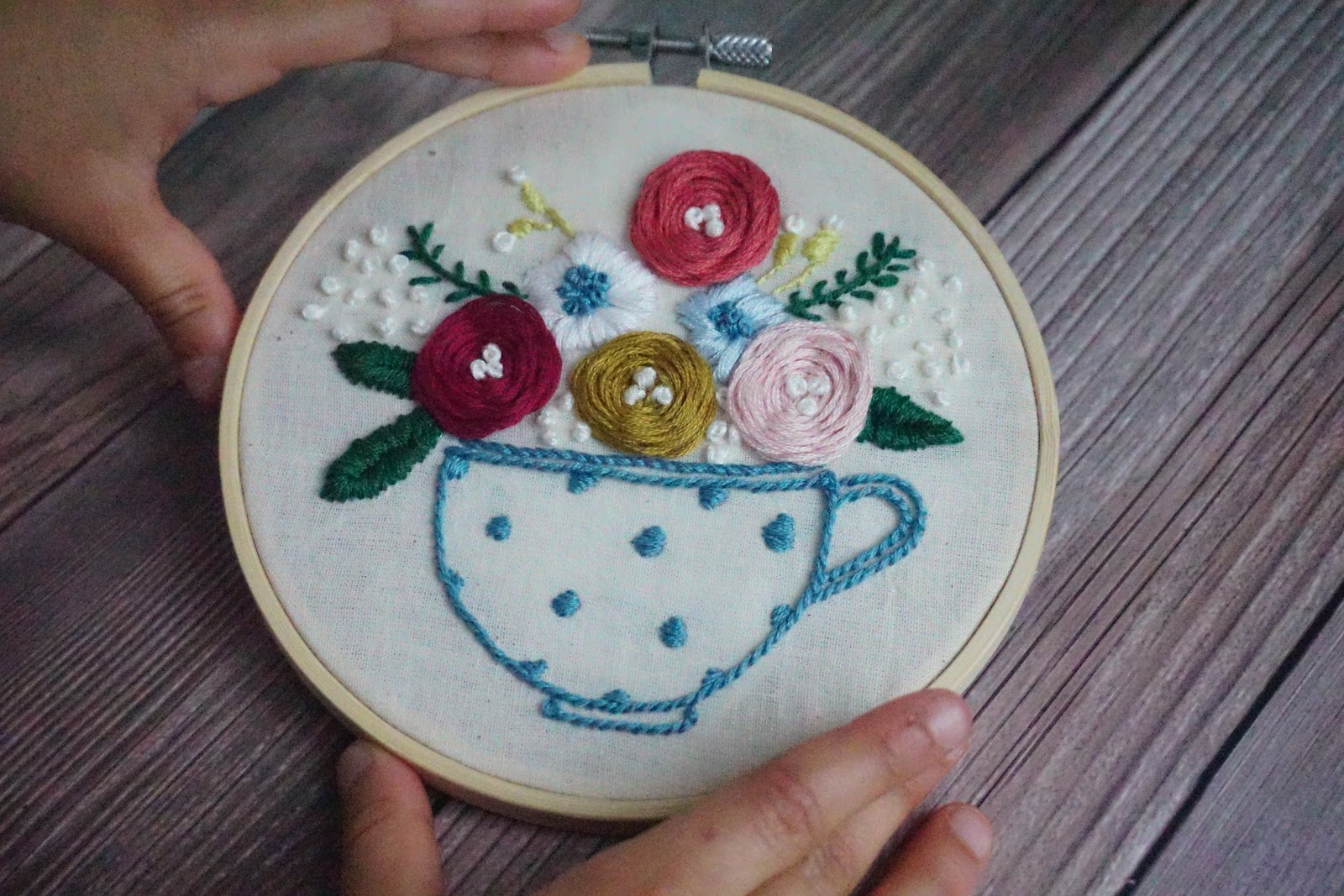 Tea cup embroidery
