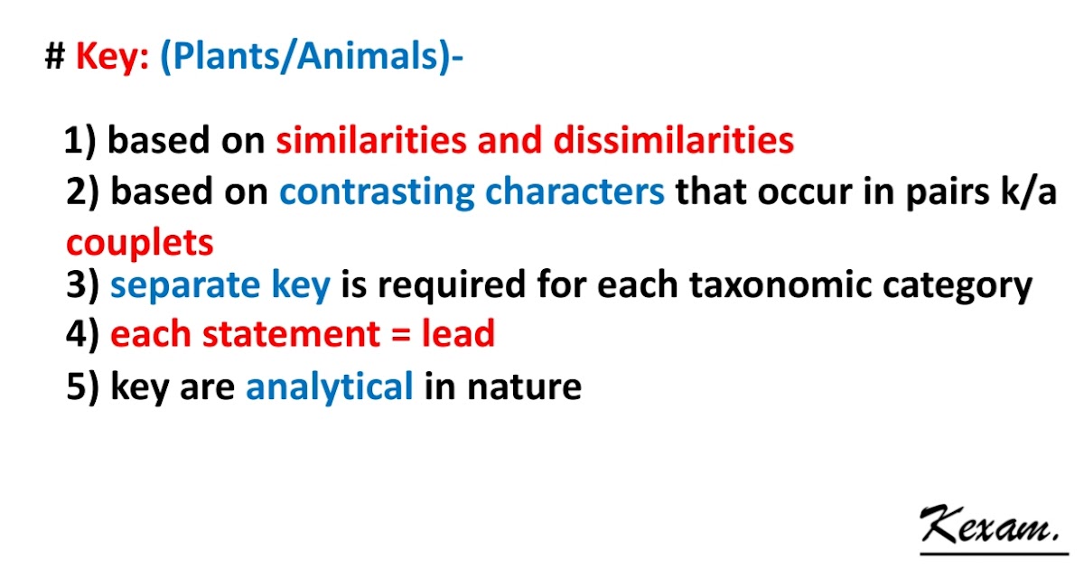 Key Taxonomical Aid, Class 11 NCERT. The Living World. kexam