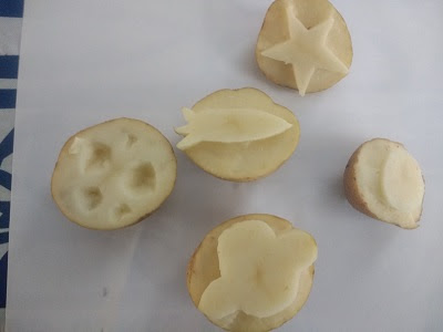 Potato stamps for making process art with toddlers and preschoolers.