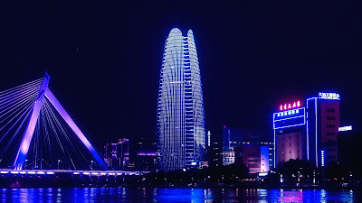 Wallpaper of night city, bridge, buildings, without sea