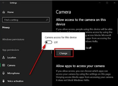 How to enable/disable camera permissions in windows 10