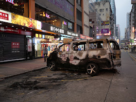 burned vehicle in Mong Kok