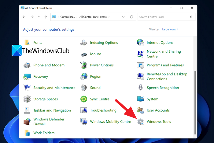 Outils Windows dans le Panneau de configuration