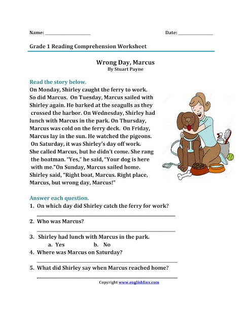 Reading Comprehension Worksheets First Grade