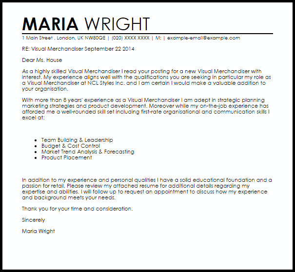 application letter for a merchandiser position
