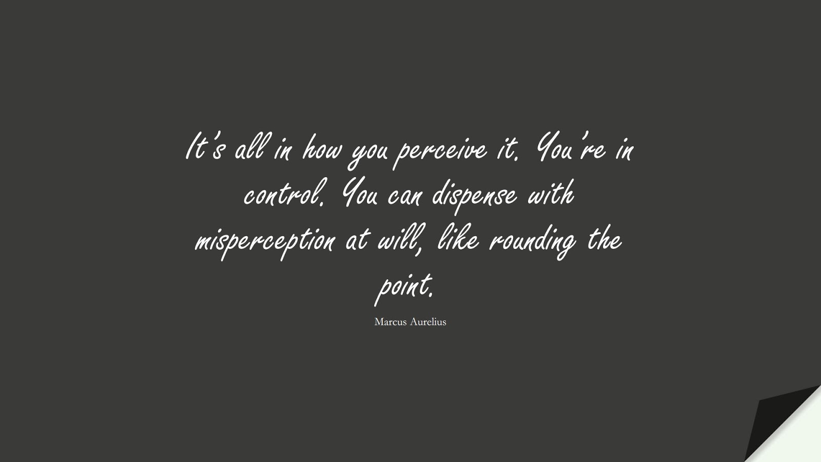 It’s all in how you perceive it. You’re in control. You can dispense with misperception at will, like rounding the point. (Marcus Aurelius);  #CharacterQuotes