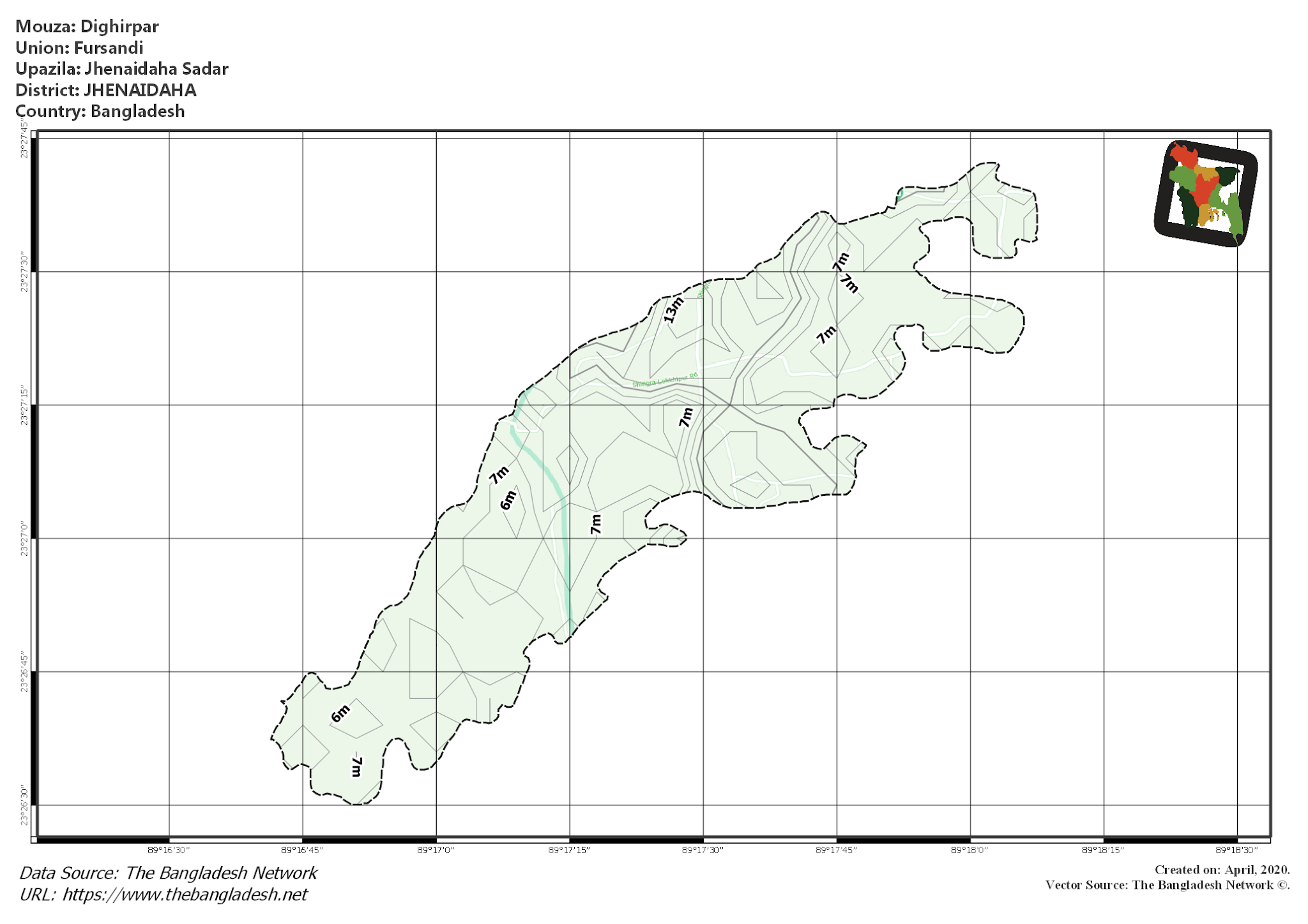 Map of Dighirpar Mouza of JHENAIDAH Sadar Upazila, JHENAIDAH, Bangladesh.