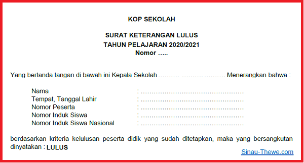 Lihat Contoh Surat Keterangan Lulus Sekolah Dasar Terbaik Referensi