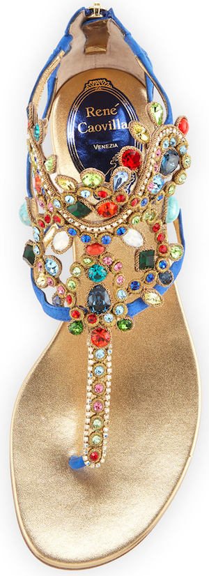 Rene Caovilla Crystal-Chandelier Thong Sandal, Bluette/Multi