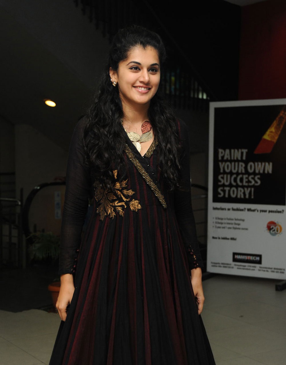 Glamorous Taapsee Pannu Smiling Photos In Maroon Dress