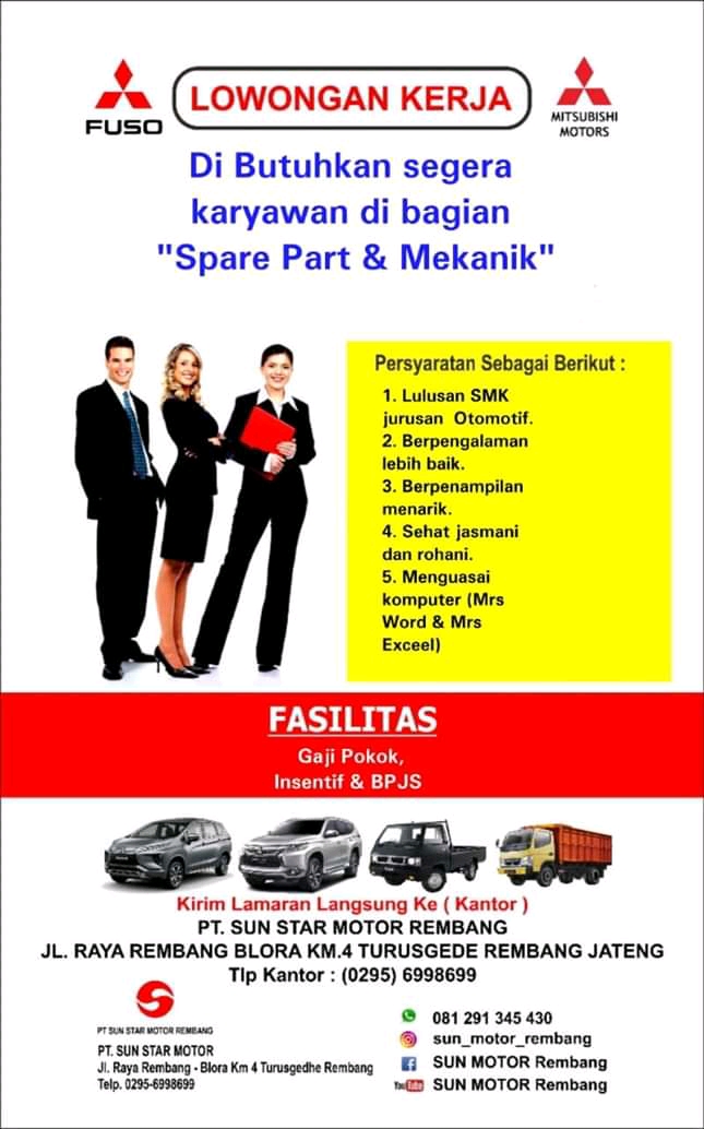 Lowongan Kerja Karyawan Bagian Spare Part Dan Mekanik Mitsubishi Rembang Lowongan Rembang