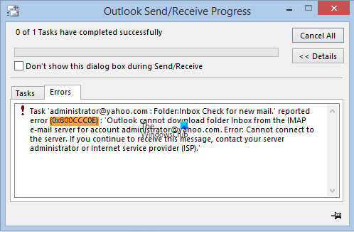Outlook-error-0x800ccc0e
