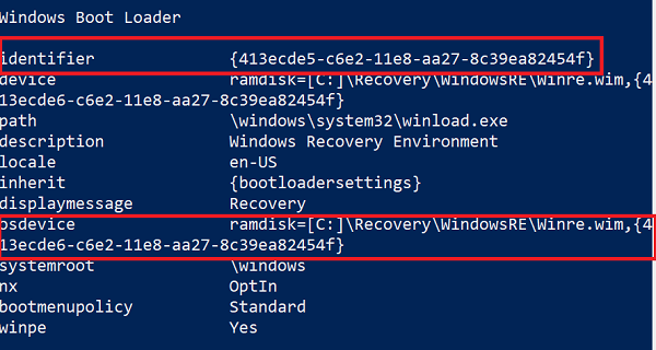 Windows Boot Loader WIN RE-locatie