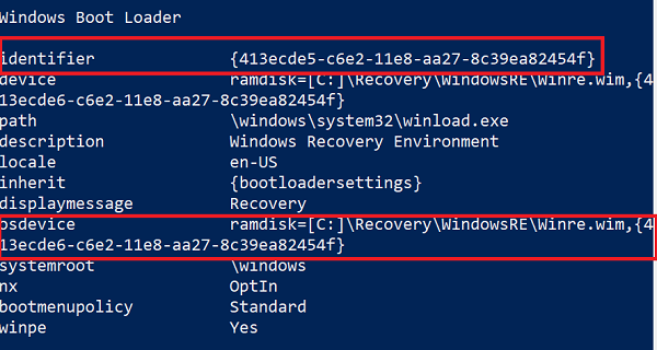 Emplacement du chargeur de démarrage Windows WIN RE