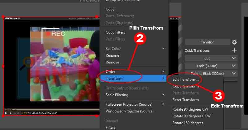 Transform (Crop, drag dan Rotate) Tampilan Video di OBS Studio