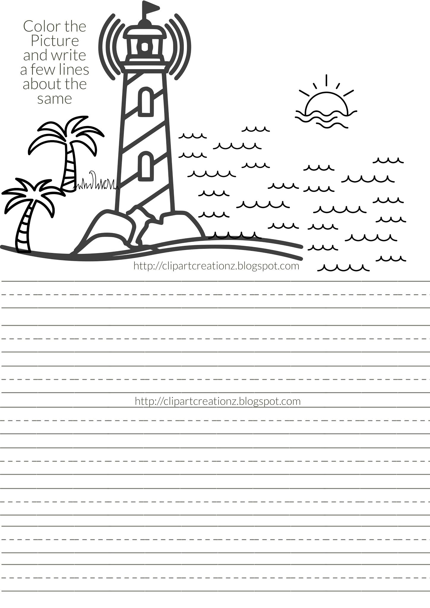 Writing Practice Worksheet Lighthouse Coloring Page