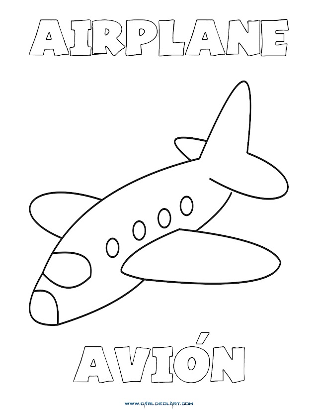 Dibujos Inglés - Español con A: Avion  - Airplane