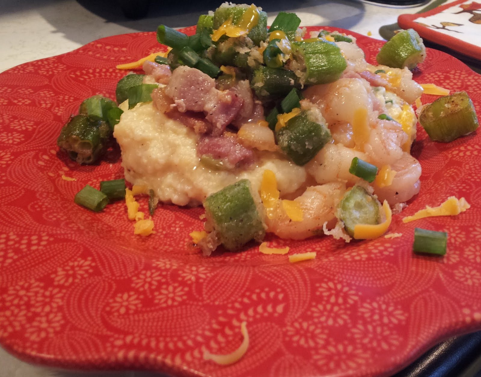Urban Momma Shrimp and Cheese Grits with Okra