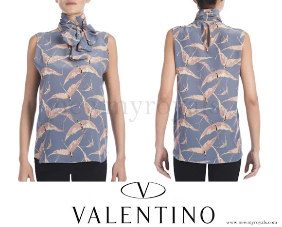 Princess Madeleine wore Valentino Printed Silk Tie-Neck Top