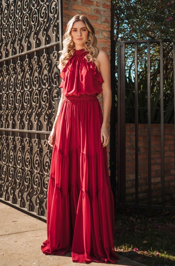 vestido longo marsala para madrinha de casamento dia